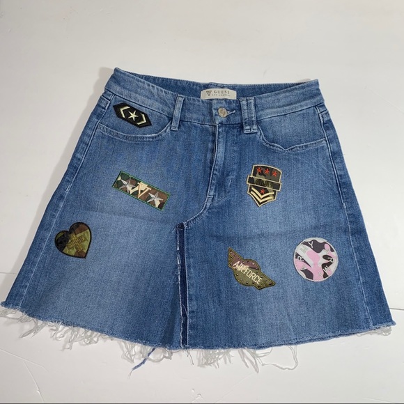 NEW GUESS Patched Denim Skirt 25 - Picture 5 of 16